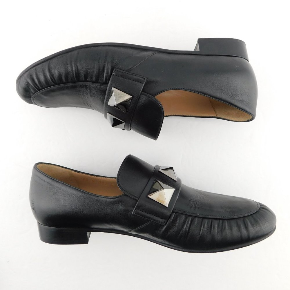 VALENTINO Rockstud Black Leather Slip-on Flat Loafers 37 - Picture 4 of 10